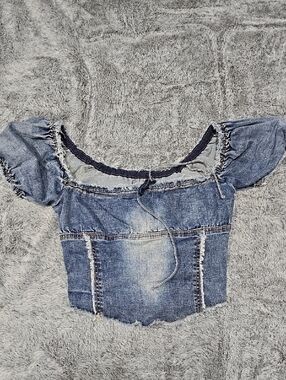 NWOT Generation Kiss Denim Corset Top Medium Off Shoulder Puff Sleeve Crop Top